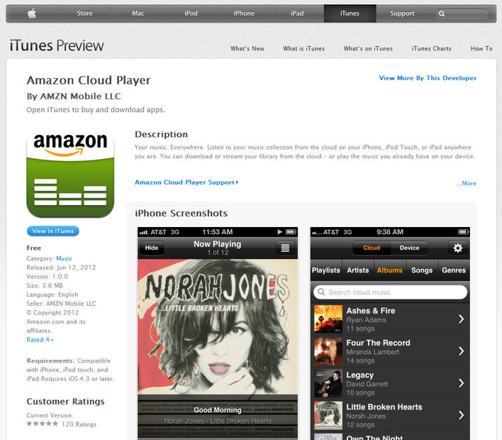 App Storeのアマゾンクラウドプレーヤーのページ
