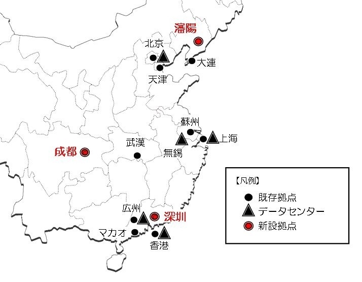 中国大陸におけるNTT Comグループの拠点所在図