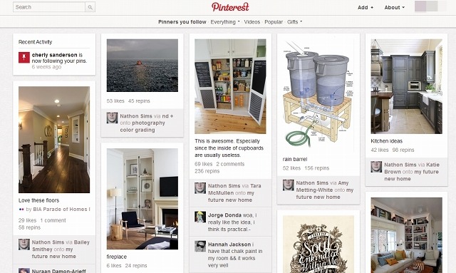 「Pinterest」トップページ