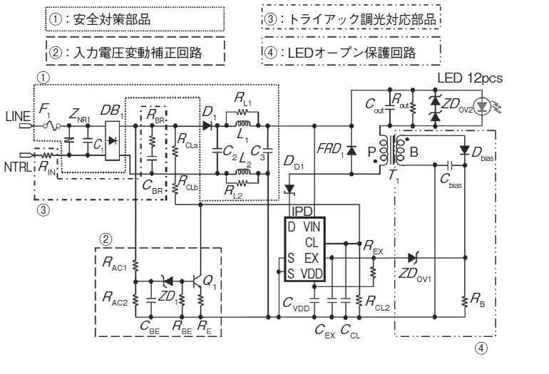 第4図　LED照明駆動用IPDを用いた駆動回路例