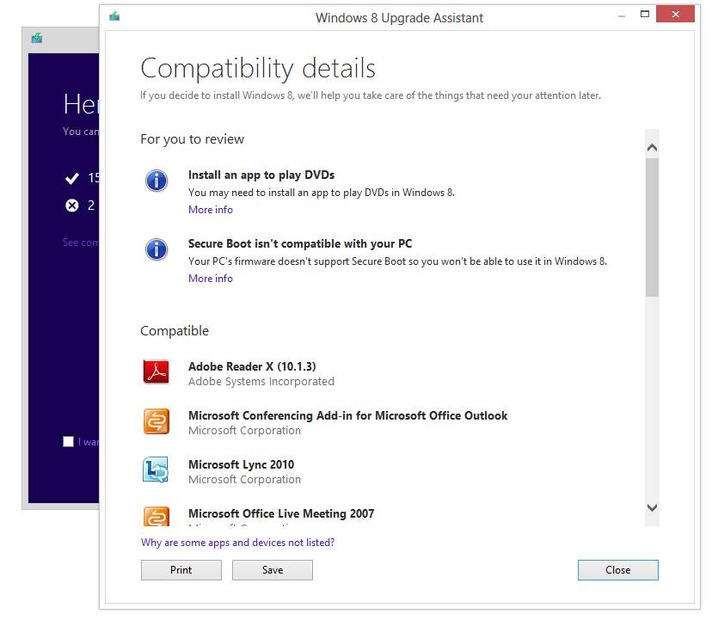 Windows 8 Upgrade Assistantによるアップグレードの操作画面