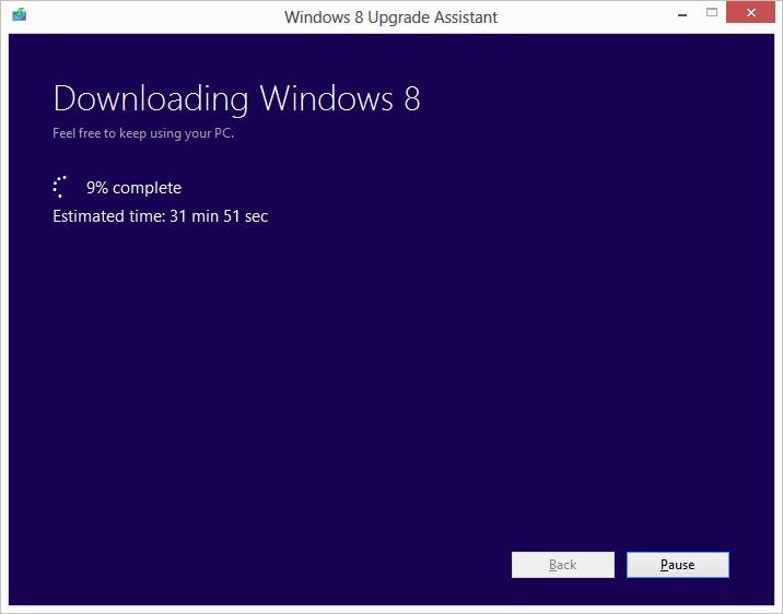 Windows 8 Upgrade Assistantによるアップグレードの操作画面
