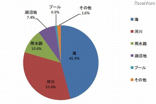 場所別水死者数（全体）の割合（2011年）