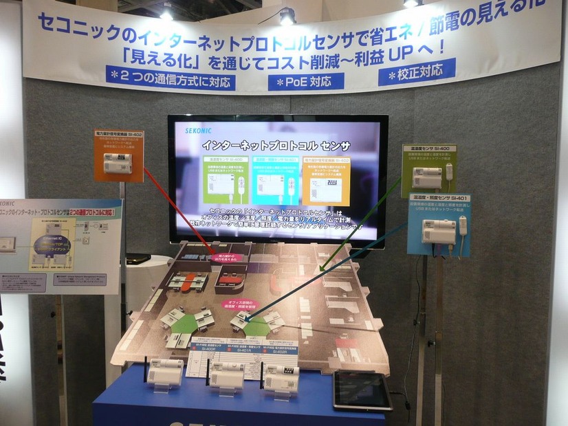 セコニックのブース。インターネットプロトコルセンサによる見える化の試み。手軽に省エネ活動を推進できるという