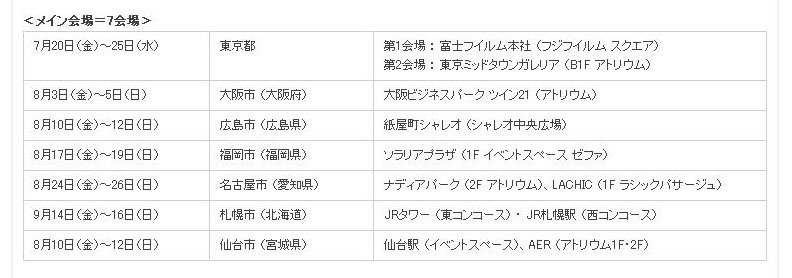 メインの7会場の一覧と各開催スケジュール