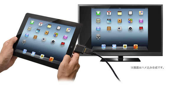 iPad画面をテレビに表示するイメージ（iPad/テレビは別売）