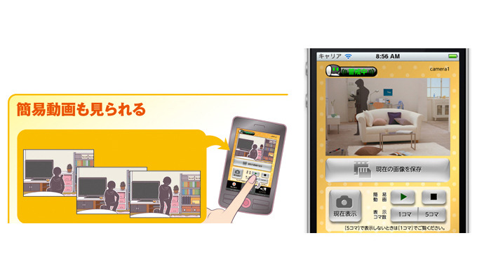 スマートフォンで部屋のようすを簡易動画で撮影する利用イメージ