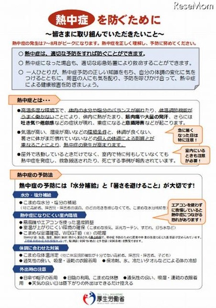 熱中症予防対策のリーフレット