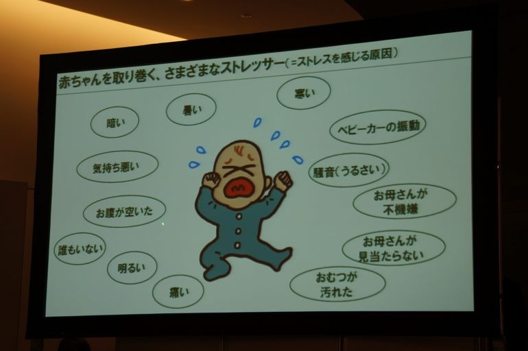 ベビーカーの走行で発生する振動は、おむつが汚れたときのストレスに匹敵するという