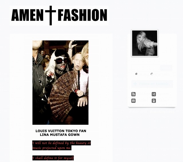 レディ・ガガによるTumblrページ「AMEN FASHION」