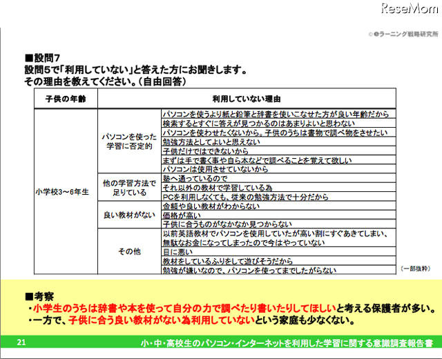 設問7：設問5で「利用していない」と答えた方にお聞きします。その理由を教えてください（1）