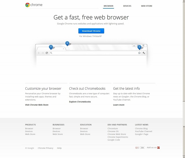 機能解説やChromeのダウンロードも用意されている
