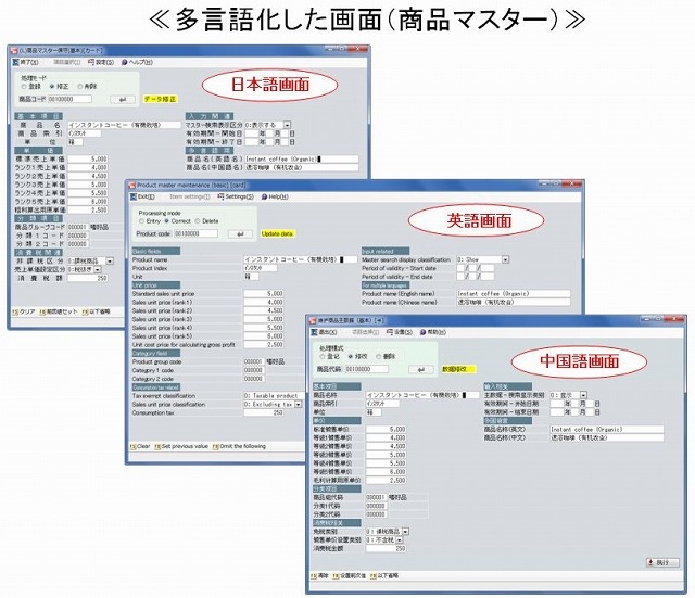 多言語化した画面