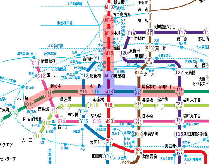 新たに利用可能となる路線（赤色表示）／現在すでに利用可能な路線（青色表示）