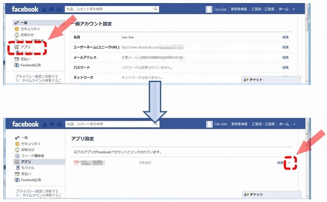 Facebookにおける連携サービス表示画面の例（2012年9月15日時点）