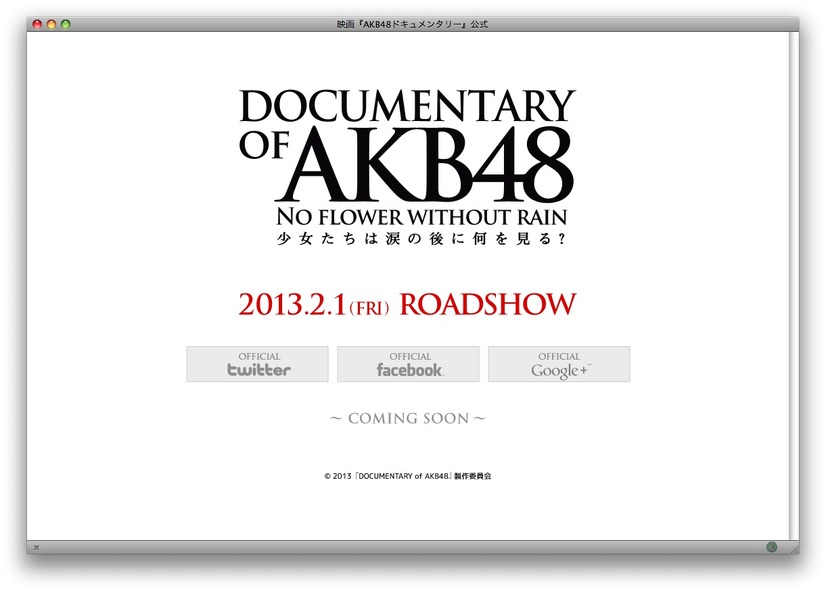 『DOCUMENTARY of AKB48 No flower without rain 少女たちは涙の後に何を見る？』ホームページ