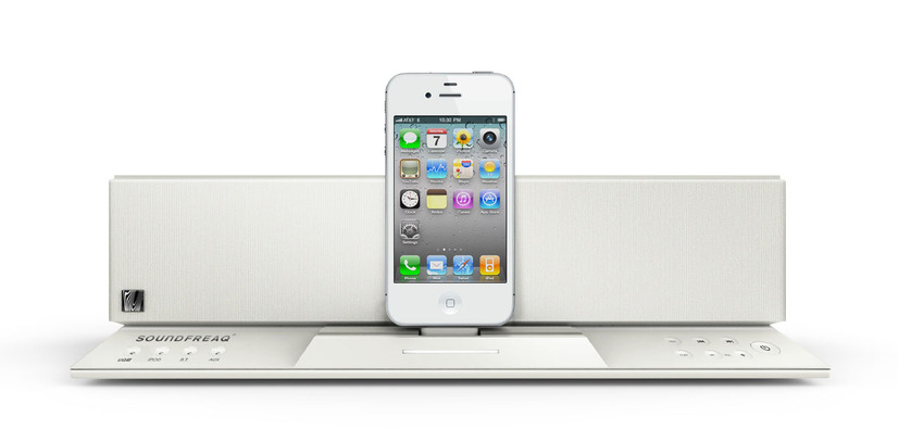 「Sound Step」（ホワイト/SFQ-02IW）とiPhoneの接続イメージ（iPhoneは別売）