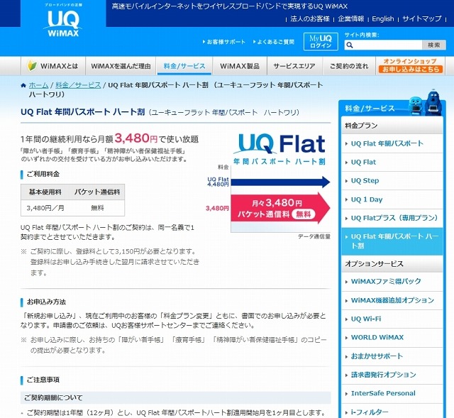 「UQ Flat 年間パスポート ハート割」紹介ページ