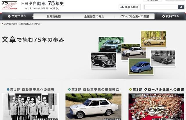 トヨタのホームページで公開されている75年史。中には貴重な画像も数多く収録されている