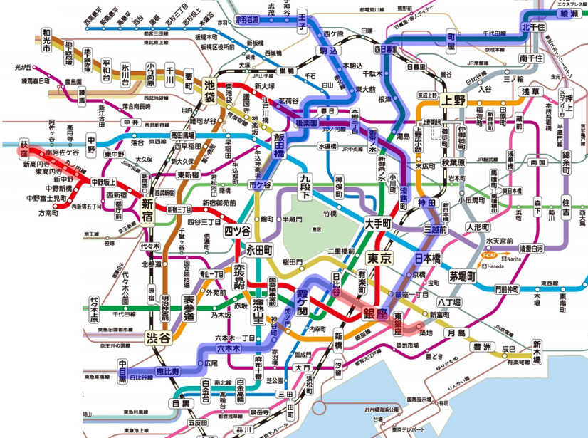 携帯電話サービスが利用可能な全区間（新：赤色、従来：青）