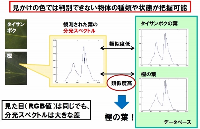 分光スペクトルを利用した物体識別の例