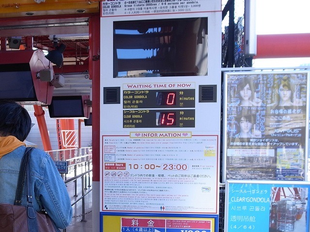 普通のゴンドラは待ち時間がないけれど、シースルーは15分待ちでした。