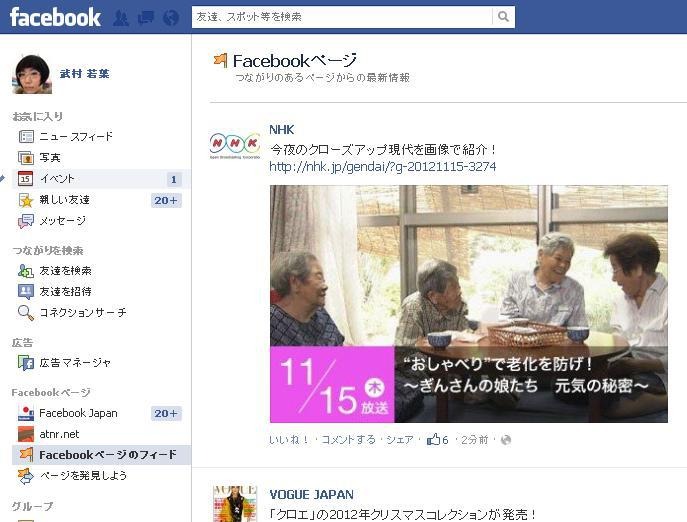 集約されたFacebookページの情報の例