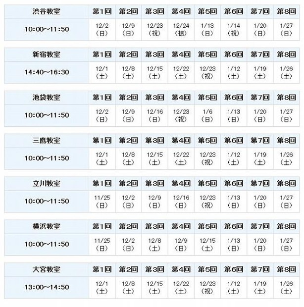 小6向け集中コース・開講スケジュール