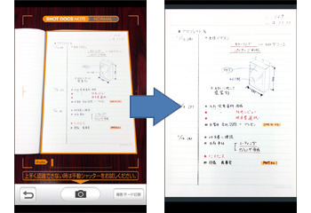 画像を自動で補正するなどノート部分のみをきれいに管理デジタルデータ化するイメージ