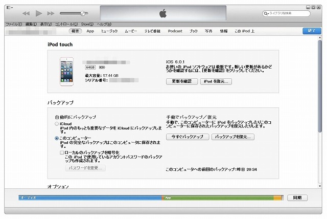 「iTunes 11」デバイス画面