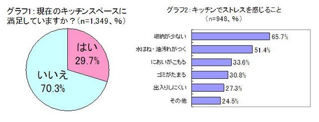 現在のキッチンスペースに満足していますか？／キッチンでストレスを感じること