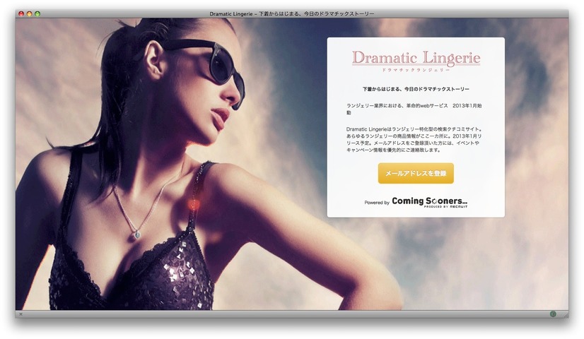 Dramatic Lingerie。メールアドレスの登録ができる。