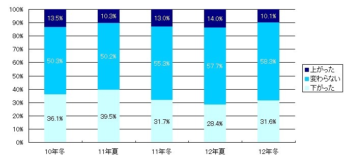 「購買意欲の推移（10年冬/11年夏/11年冬/12年夏/12年冬ボーナス）」（gooリサーチ）