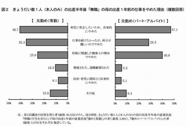 きょうだい数1人の母の出産半年後「無職」の母の出産1年前の仕事をやめた理由