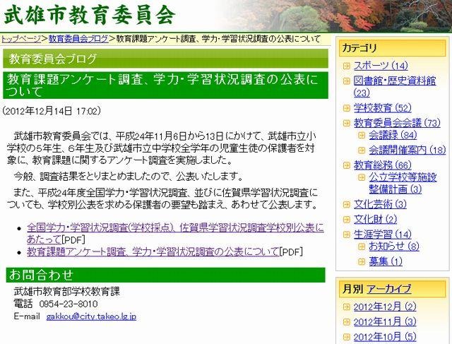 教育課題アンケート調査、学力・学習状況調査の公表について