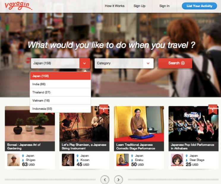 アジアの現地体験……探せる＆掲載できる　Voyagin