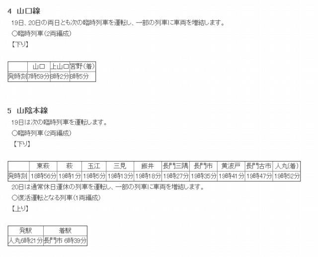 JR西日本が運行する臨時列車