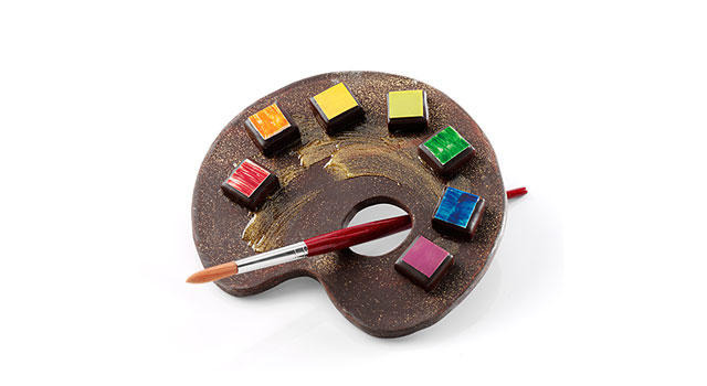 「BRILLIANT PALETTE CHOCOLATE」：2012年アカデミー賞の諏訪っく・バッグに選ばれた。なめらかな表情と鮮やかな発色が美しいトリュフチョコレート