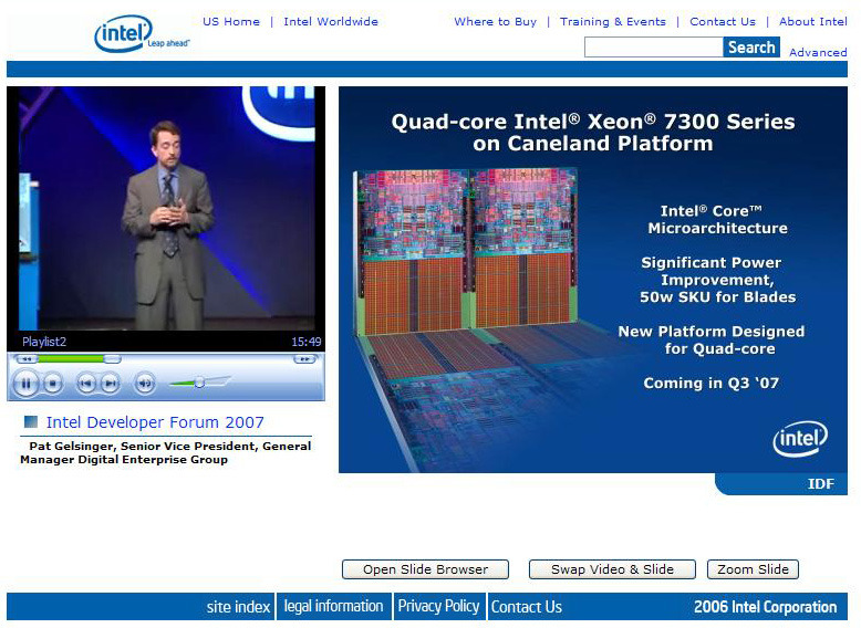 　米インテルは、中国・北京で開催されている「IDF 2007」の基調講演をWebcast配信している。