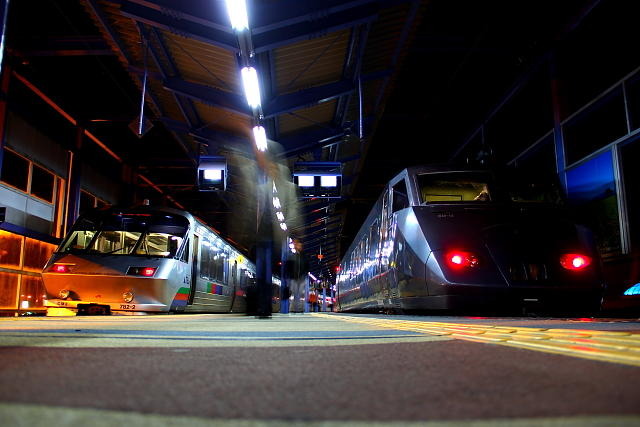 JR宮崎空港駅に停車中の783系と787系（2013年2月）