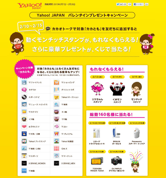 「Yahoo! JAPAN バレンタインプレゼントキャンペーン」サイト