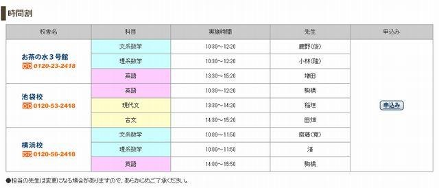 解説授業の時間割