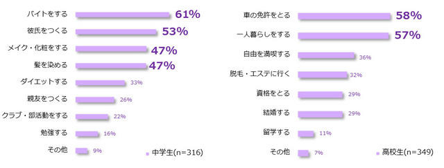 高校生になったらしてみたいと思うことは？／高校を卒業したらやってみたいことは？