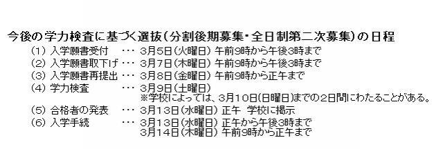 分割後期募集・全日制第二次募集の日程