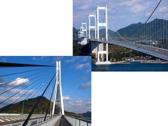 来島海峡大橋（右上）と多々羅大橋