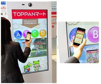 デジタルサイネージと連動したスマートフォンへのクーポン配信　（C）2013 TOPPAN PRINTING CO., LTD.