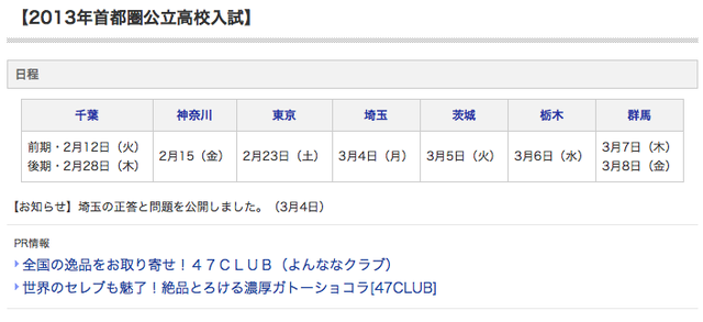 東京新聞、2013年首都圏公立高校入試