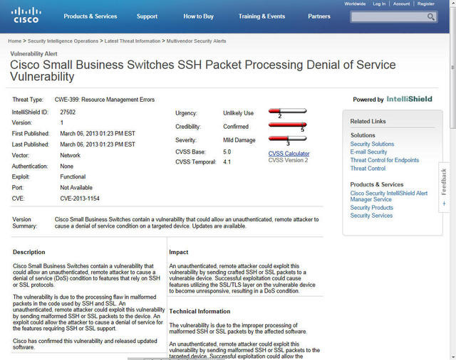 Ciscoによる脆弱性情報（英語）