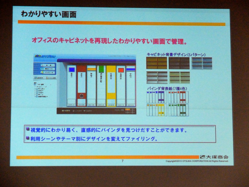 本物のキャビネットがあるようなイメージで直感的に文書を管理できる「楽2ライブラリ」