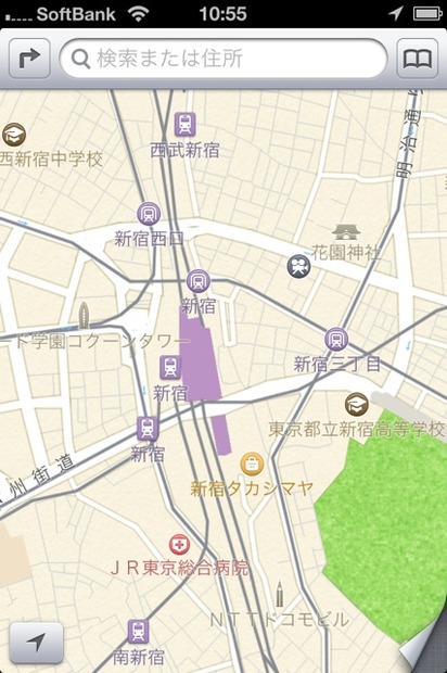 アップル iOS 6.1.3 Maps、東京・新宿駅付近